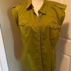 Worthington Chartreuse Sleeveless Button-Down Shirt